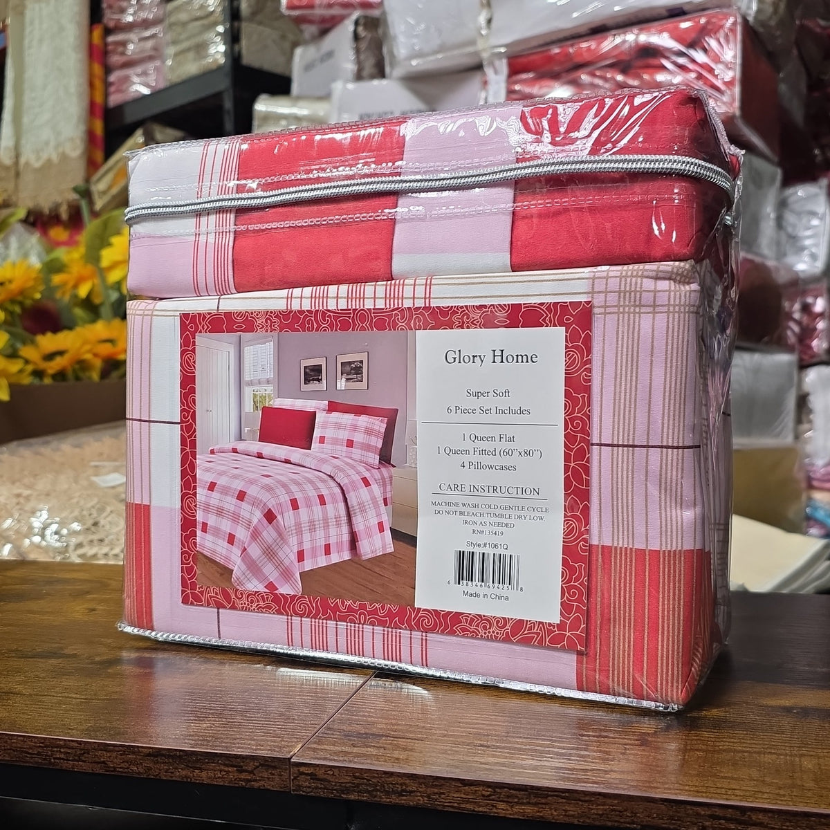 Glory Home Super Soft Sheet Set 6-Piece – Red & Pink Plaid – Queen Size