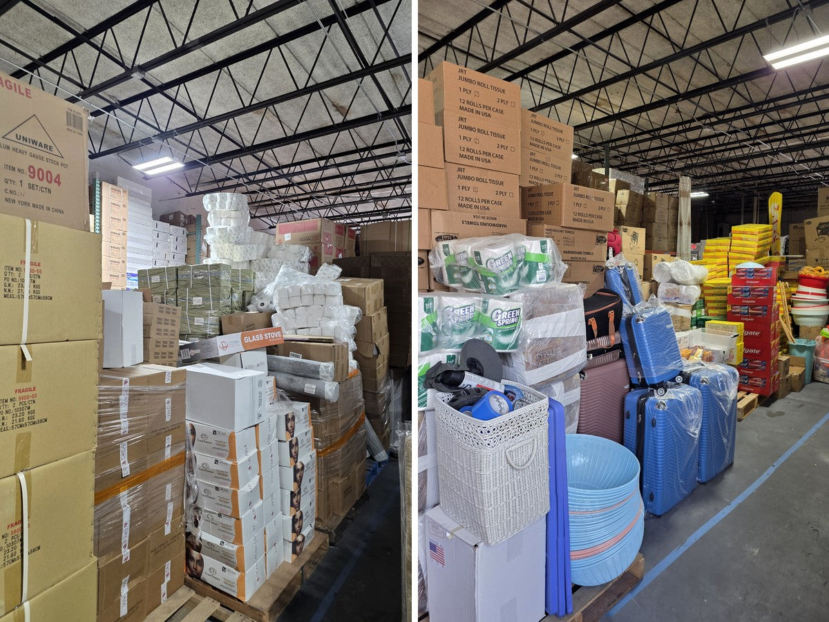 Cases and assorted wholesale inventory in the Lauderdale Lakes warehouse