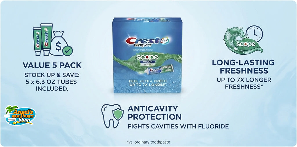 Crest Complete Scope Outlast Ultra Toothpaste 5-Pack (6.3 oz) - AMM studio pack shot