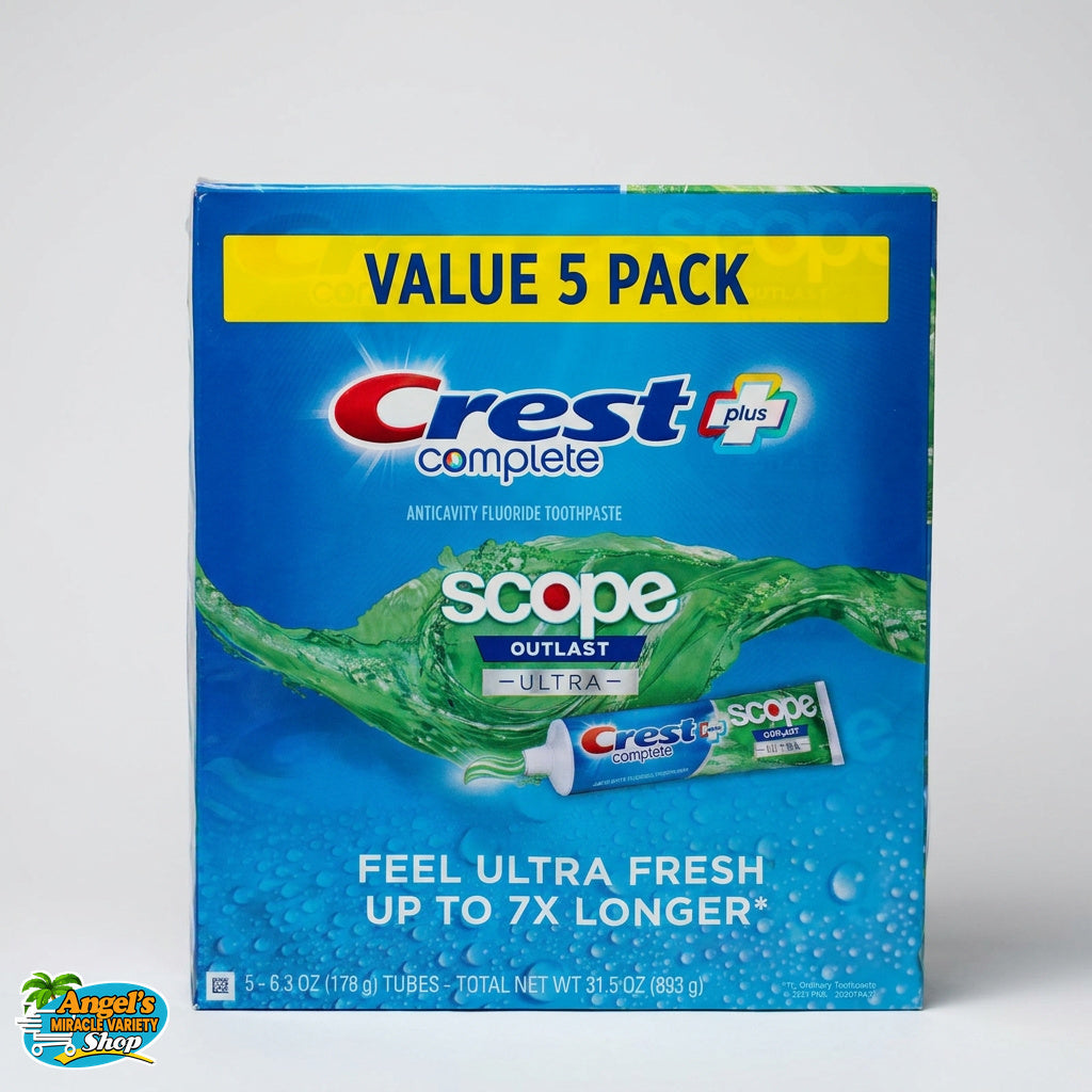 Crest Complete Scope Outlast Ultra Toothpaste 5-Pack (6.3 oz) - AMM studio pack shot