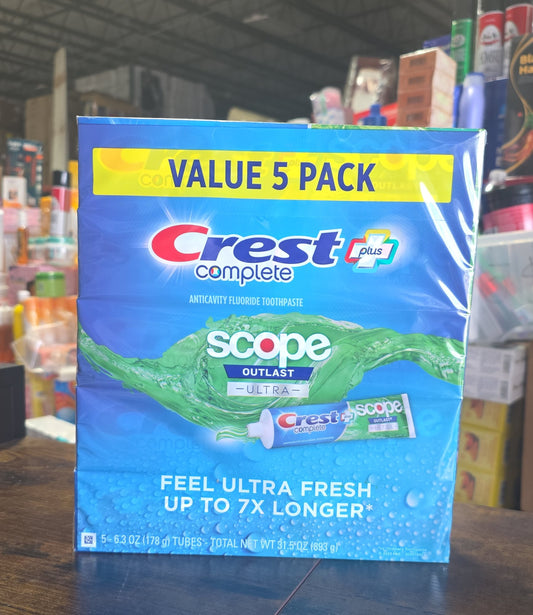 Crest Complete Scope Outlast Ultra Toothpaste – 5-Pack (6.3 oz Tubes)