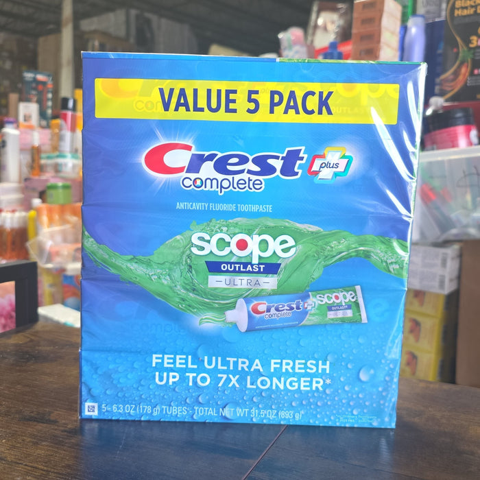 Crest Complete Scope Outlast Ultra Toothpaste – 5-Pack (6.3 oz Tubes)