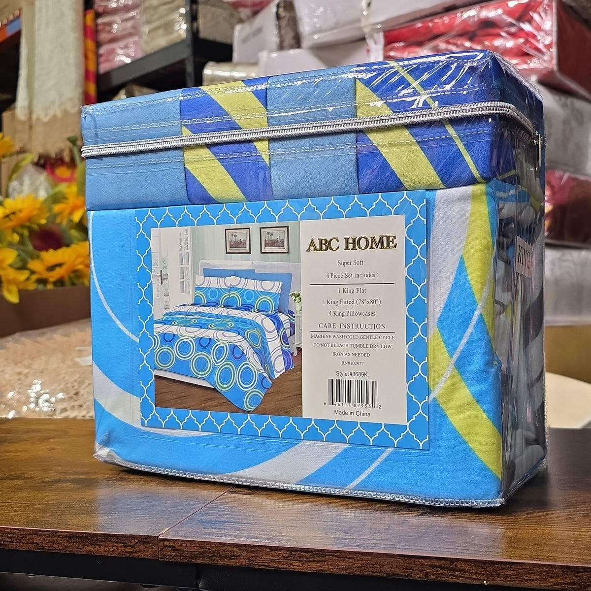 ABC Home Super Soft Sheet Set 6-Piece – Blue & Lime Green Geometric – King Size