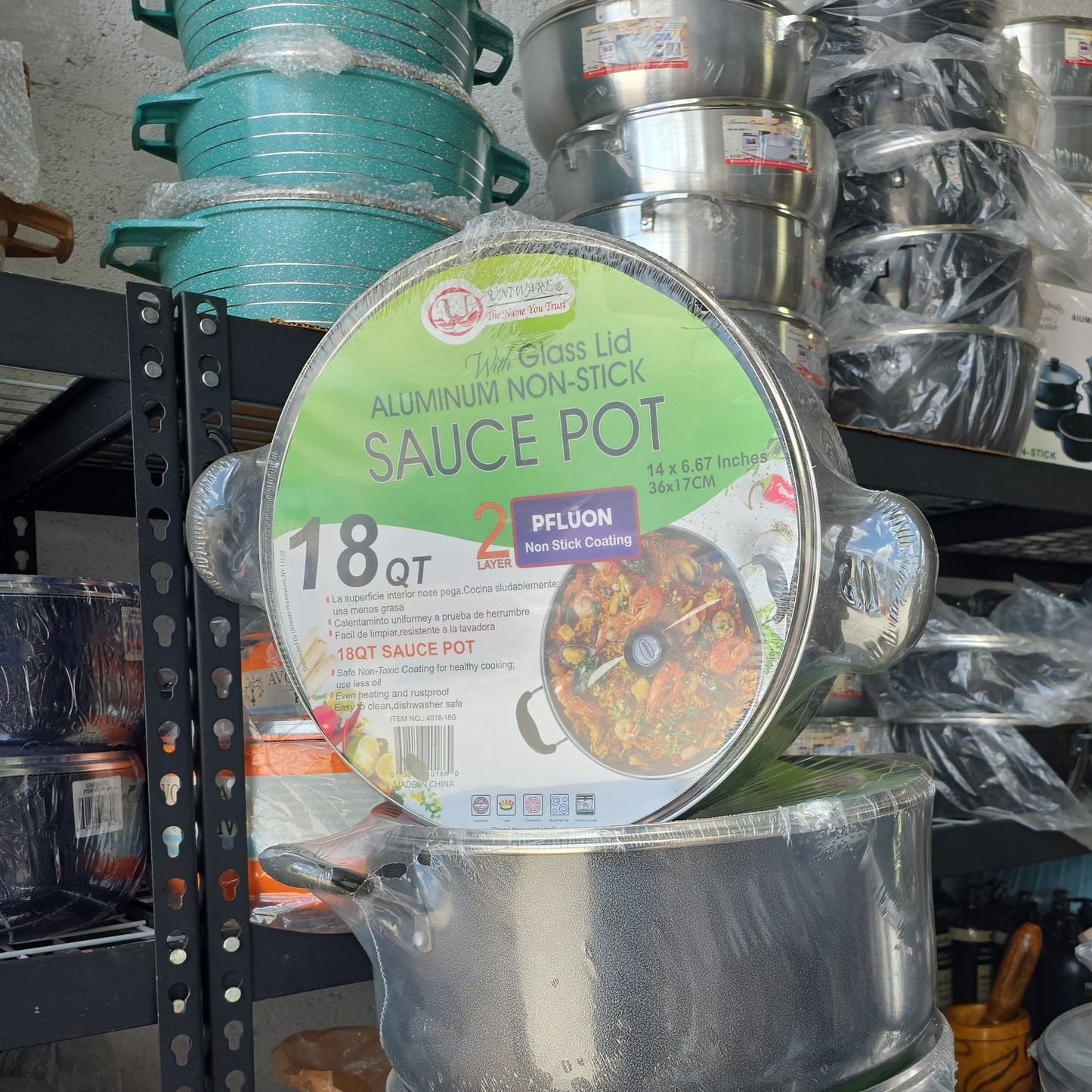 Uniware Aluminum Non-Stick Sauce Pot with Glass Lid 18qt