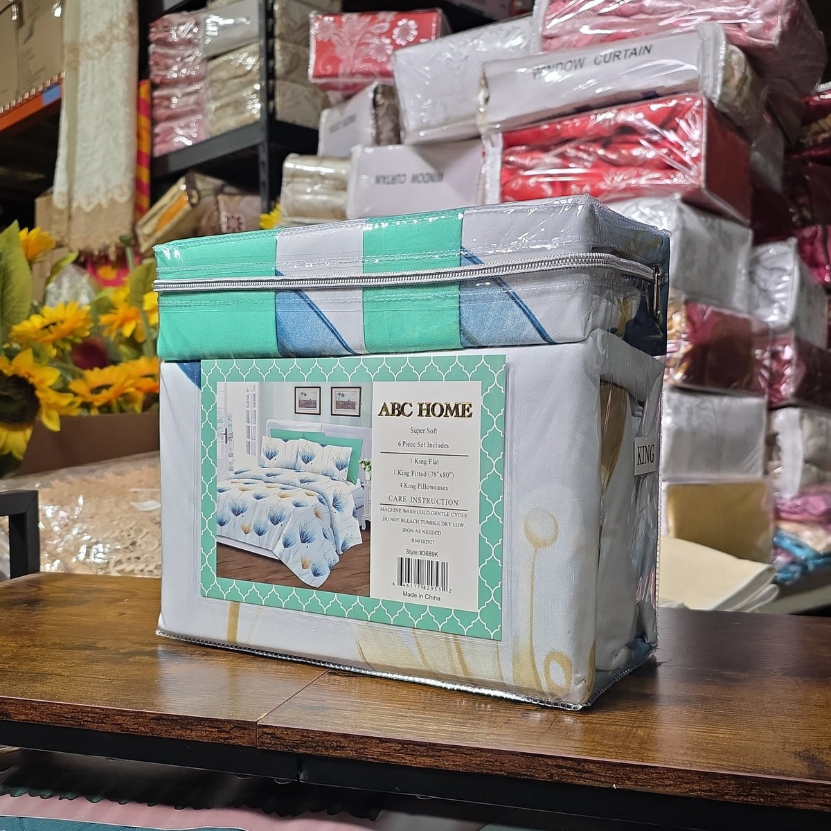 ABC Home Super Soft Sheet Set 6-Piece – Blue & Gold Floral – King Size