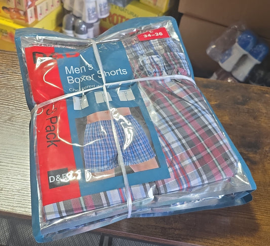 Men's Plaid Boxer Briefs – 3-Pack (Size 34–36)
