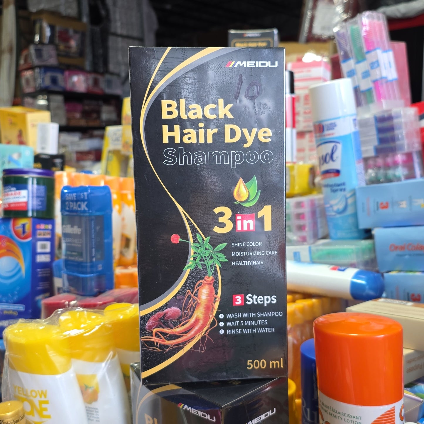 Meidu 3 In One Permanent Black Hair Dye Shampoo 500ml