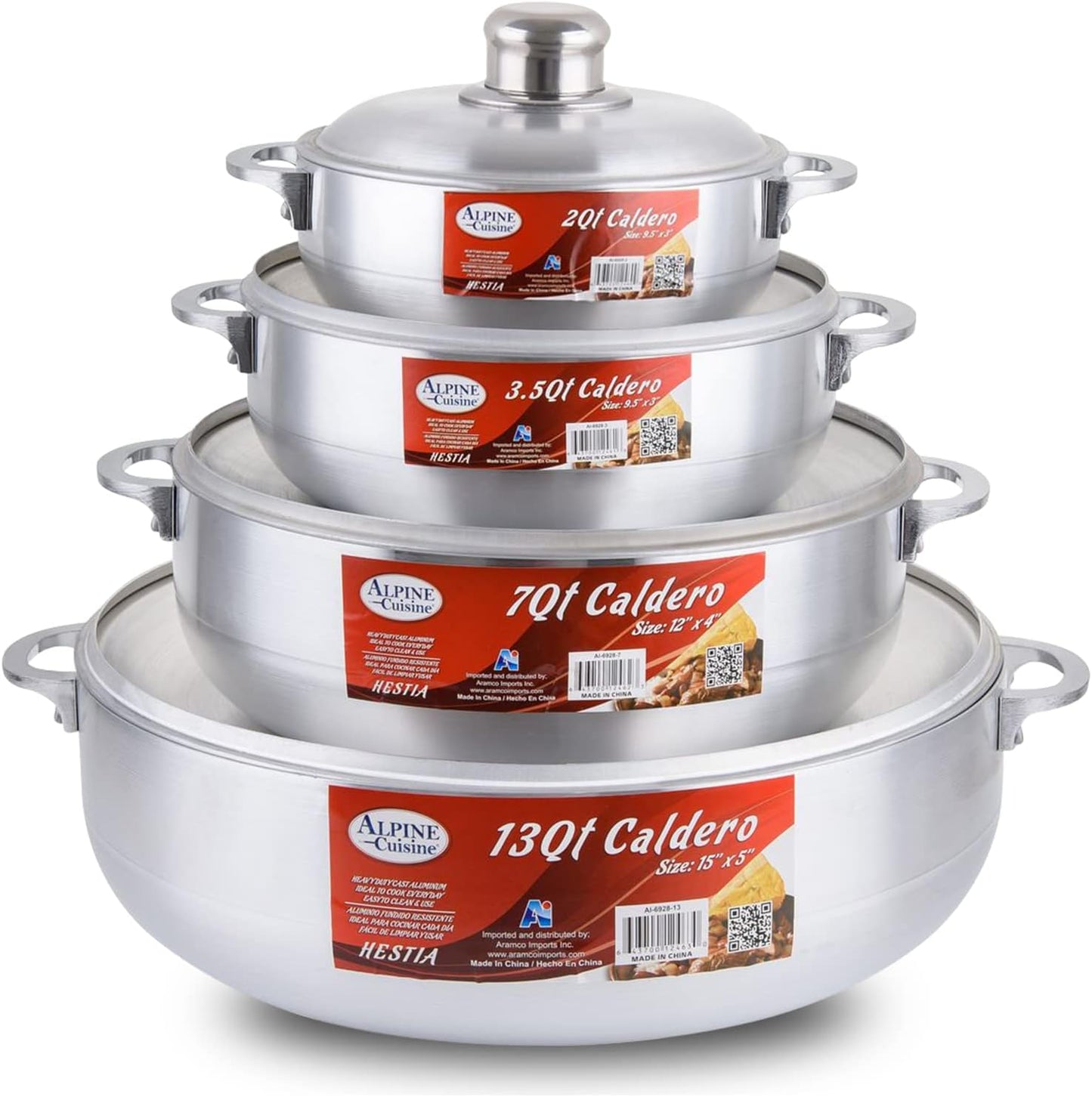 Alpine Cuisine Aluminum Caldero Stock Pot Set - 8 Piece