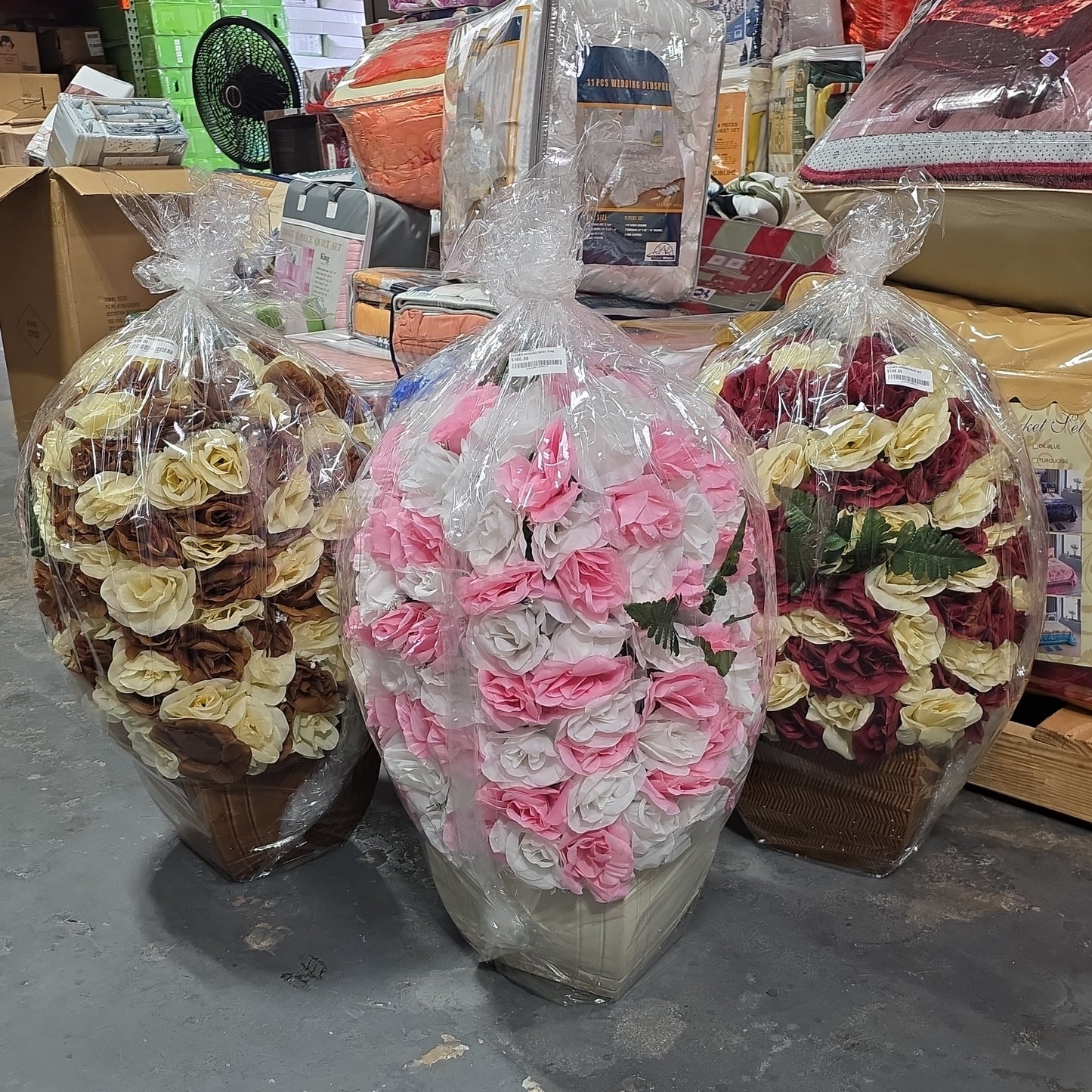 Decorative artificial floral arrangements (rose towers/baskets) -PINK