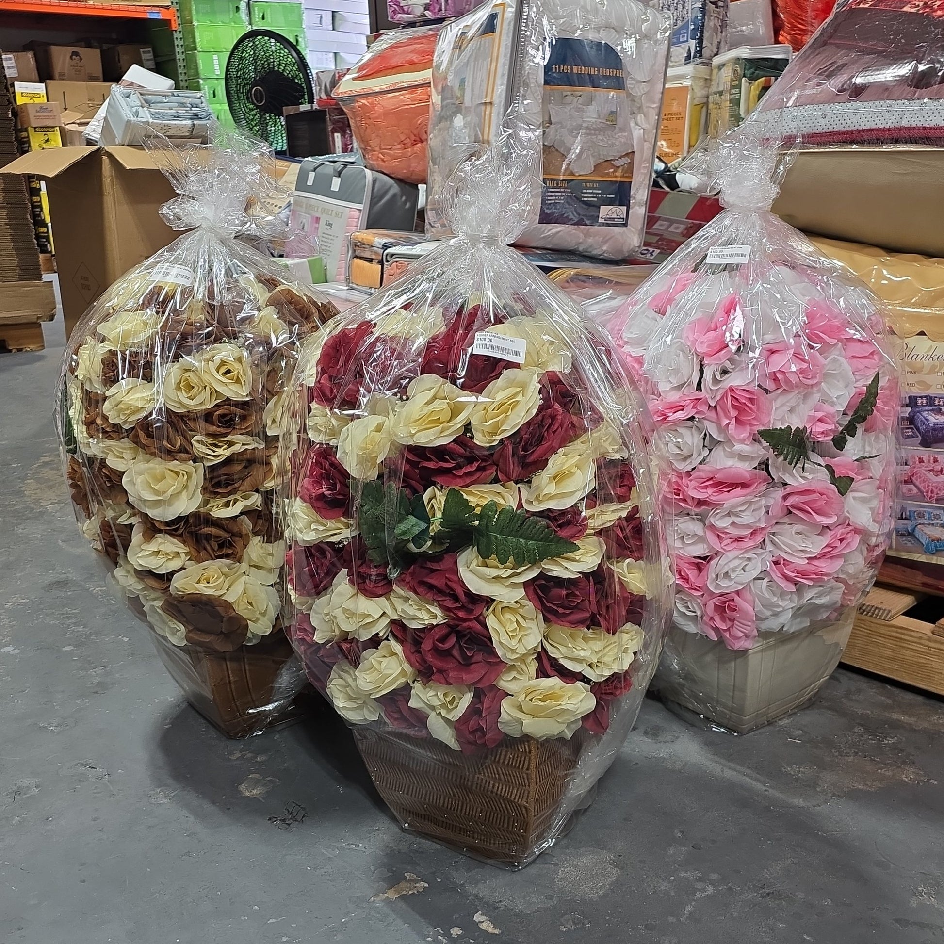 Decorative artificial floral arrangements (rose towers/baskets) -RED