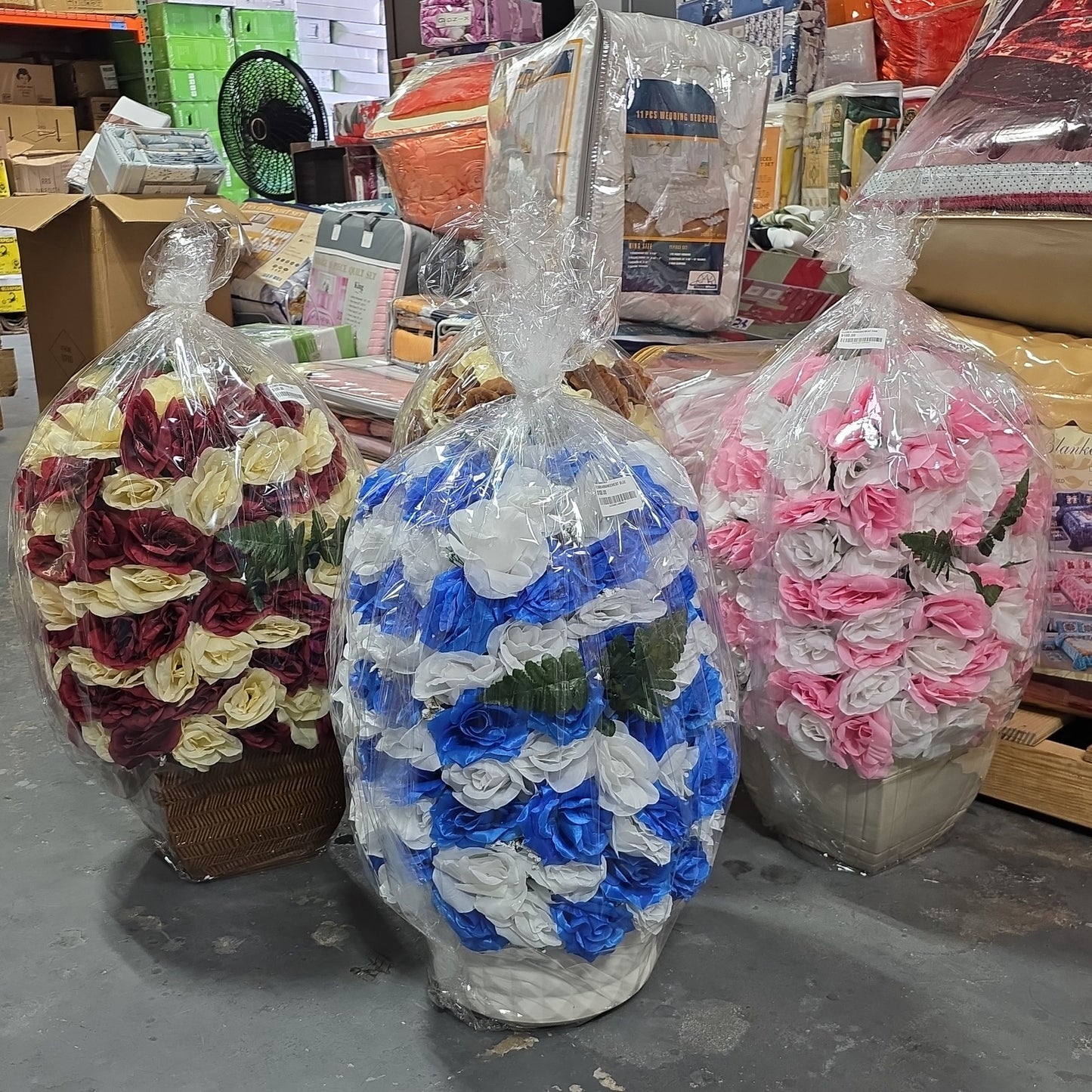 Decorative artificial floral arrangements (rose towers/baskets) -BLUE