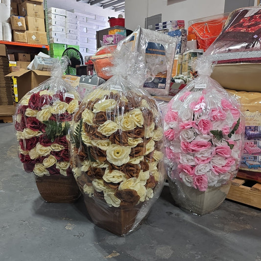 Decorative artificial floral arrangements (rose towers/baskets) -BROWN