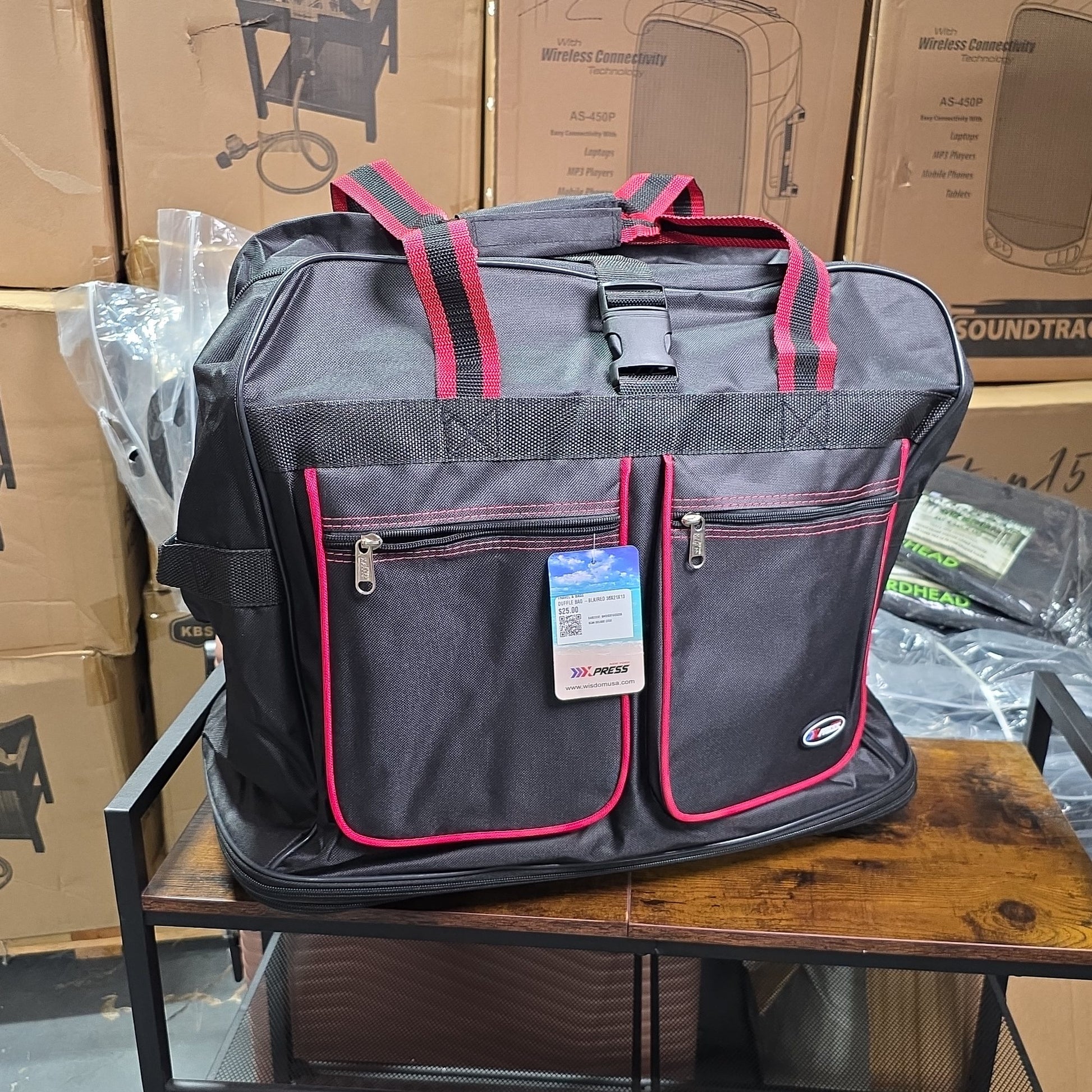DUFFLE BAG -BLK/RED 36X21X13