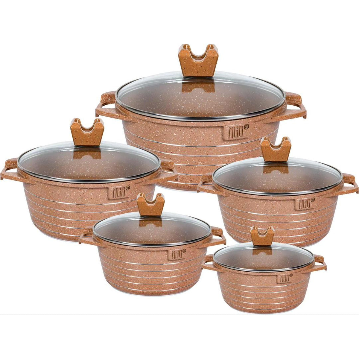 Dutch Oven Pot Champagne 5-Piece - champagne speckled granite cookware set with glass lids