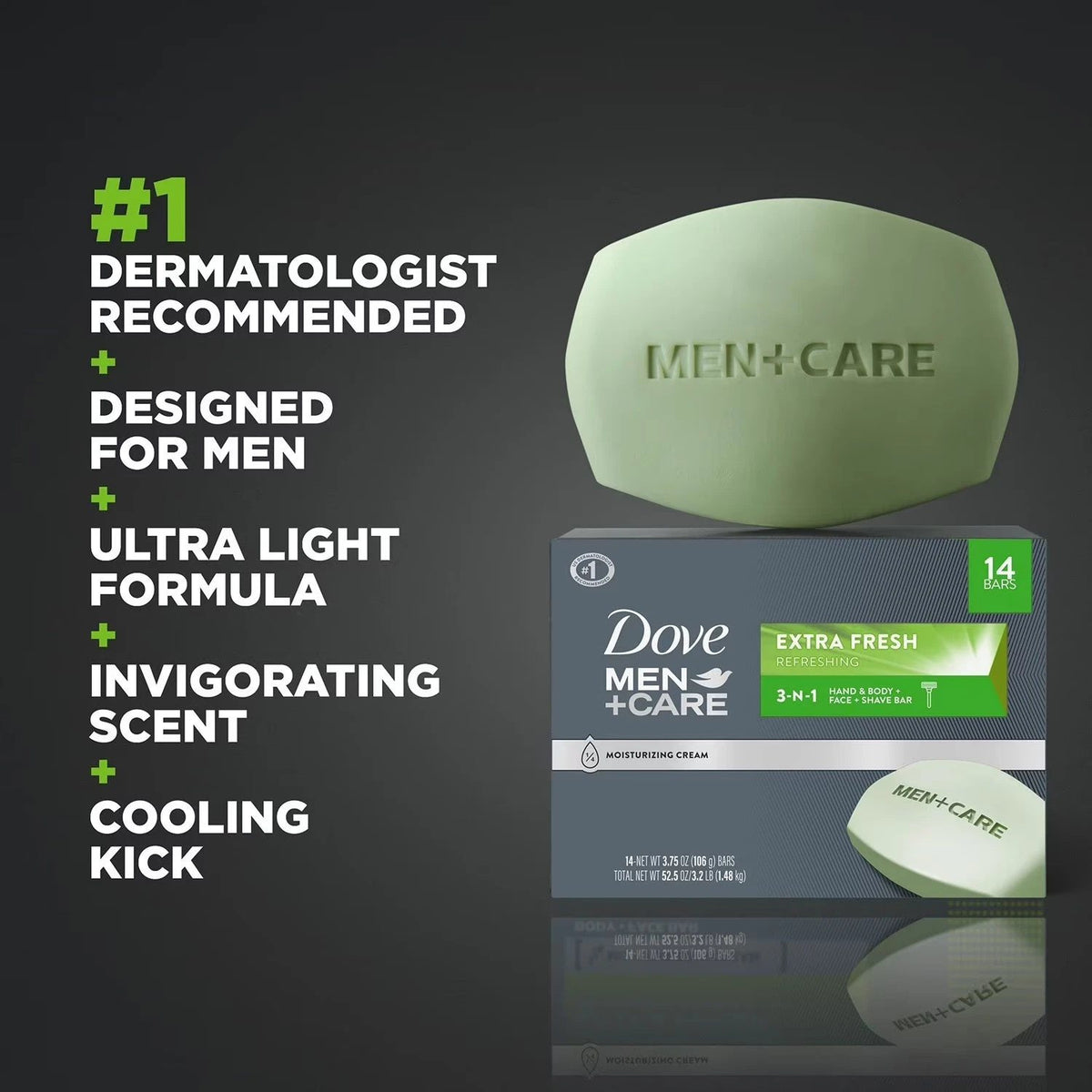 Dove Men+Care Body and Face Bar Soap – Extra Fresh, 14 Bars