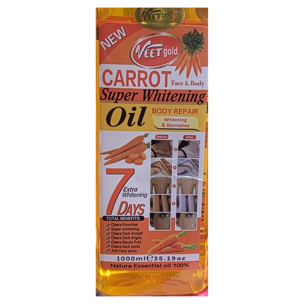 Veet Gold Carrot Face & Body Super Whitening Oil – 1000 mL