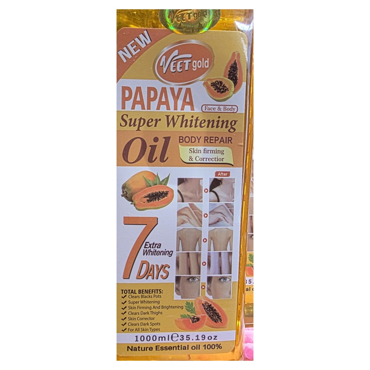 Veet Gold Papaya Face & Body Super Whitening Oil – 1000 mL